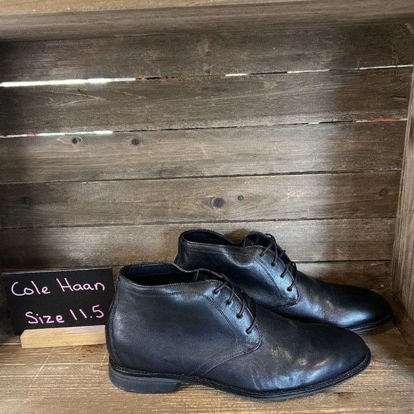 Mens Cole Haan Holland Grand OS Black Leather Ankle Chukka Boots Size 11.5 M GUC - Picture 1 of 6